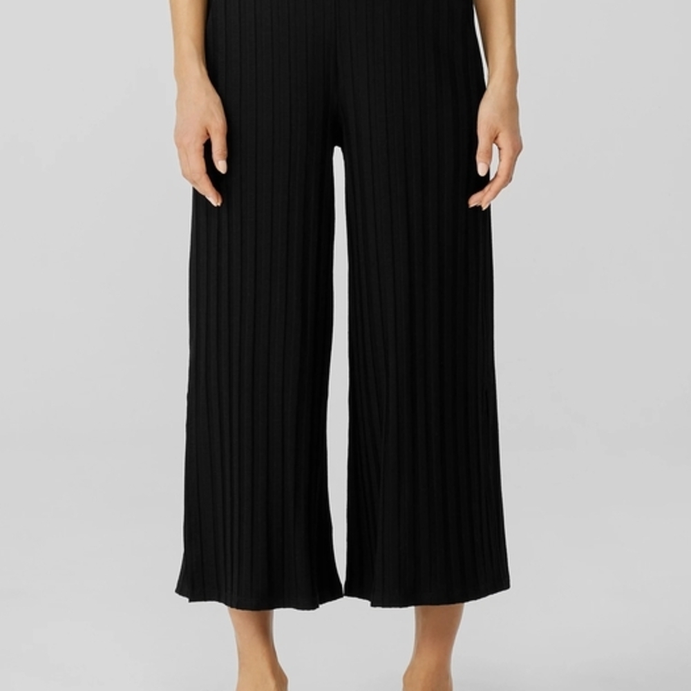 Eileen Fisher Black Wide Leg Ribbed Pants